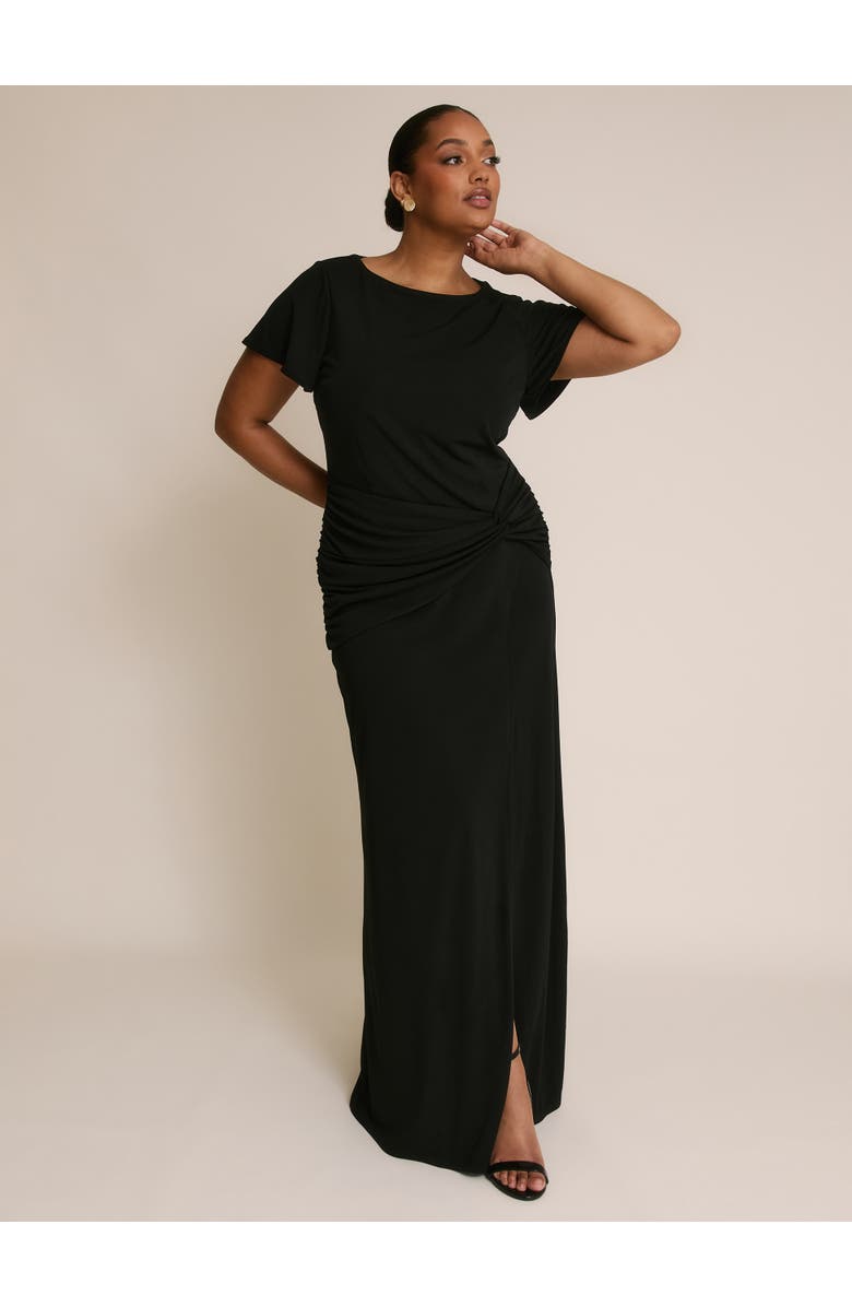 Six Stories Knot Panel Flutter Sleeve Maxi Dress, Alternate, color, Black