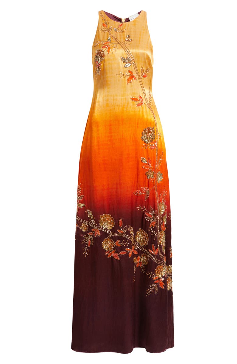 Sani Beaded Satin Gown, Alternate, color, Dusky Ember
