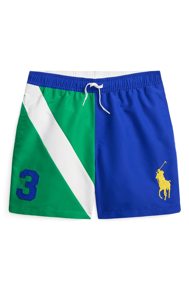 Polo Ralph Lauren Kids' Print Swim Trunks, Main, color, Cruise Green/ New Sapphire