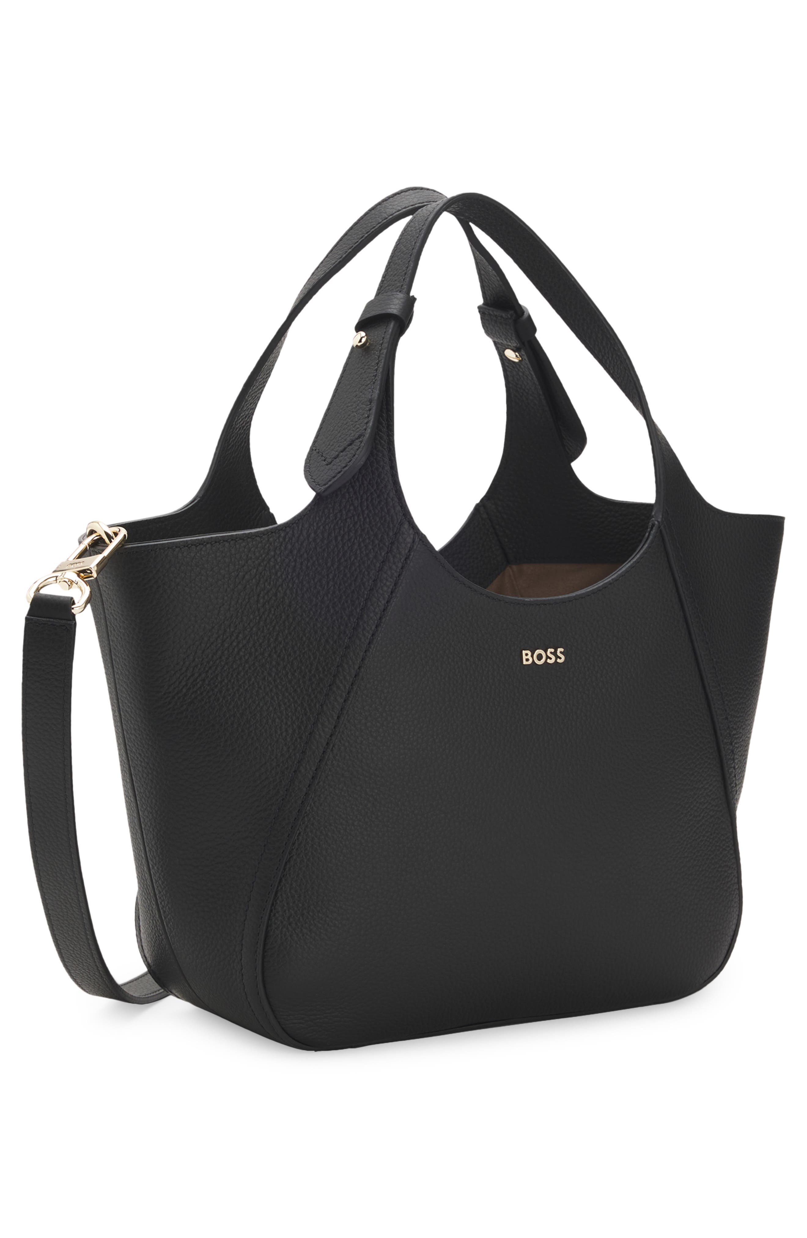 HUGO Small Lenah Leather Tote, Alternate, color, Black