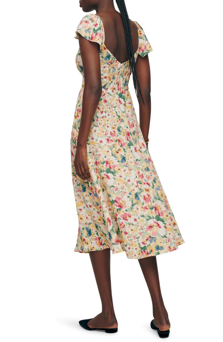 Reformation Baxley Floral Print Flutter Sleeve Midi Dress, Alternate, color, 