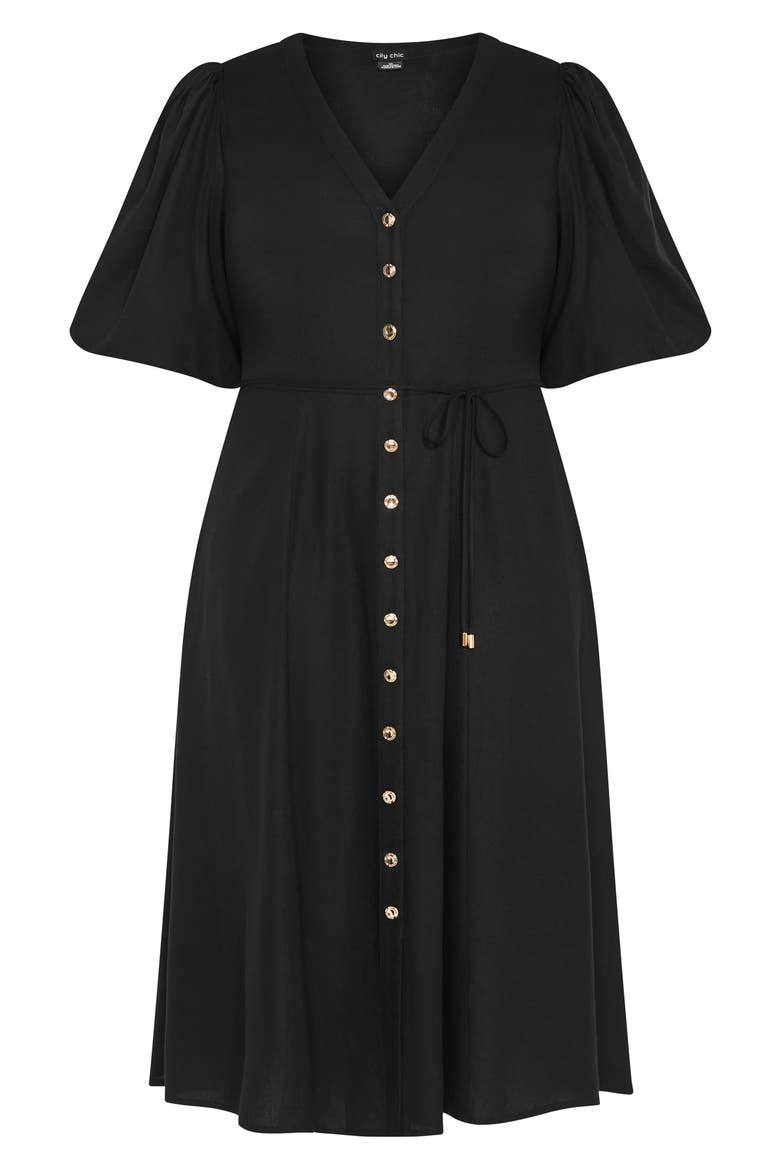 Bella Puff Sleeve Button-Up Dress, Alternate, color, BLACK