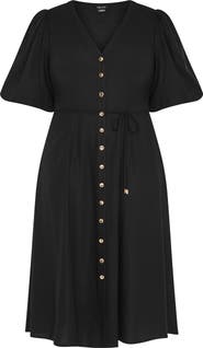 City Chic Bella Puff Sleeve Button-Up Dress