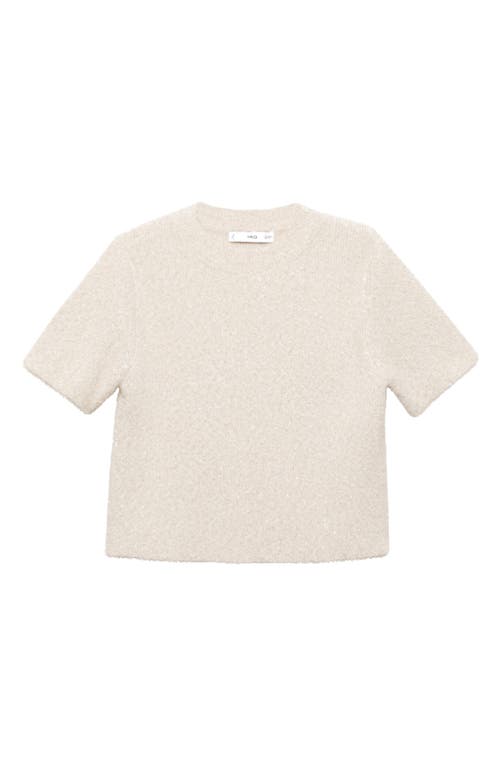 Shop Mango Glitter Detail Short Sleeve Sweater In Ecru
