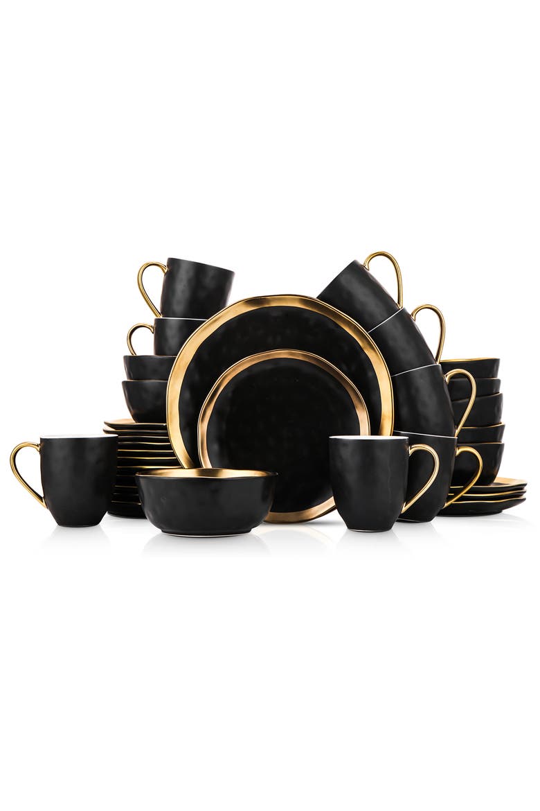Florian Porcelain 32-Piece Dinnerware Set, Main, color, Black