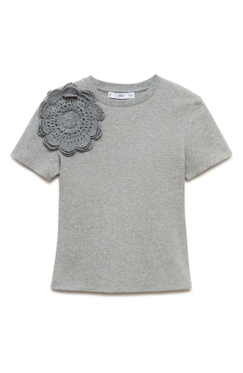 MANGO 3D Flower Stretch Cotton T-Shirt, Alternate, color, Medium Heather Grey