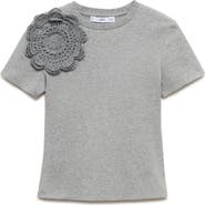 MANGO 3D Flower Stretch Cotton T-Shirt