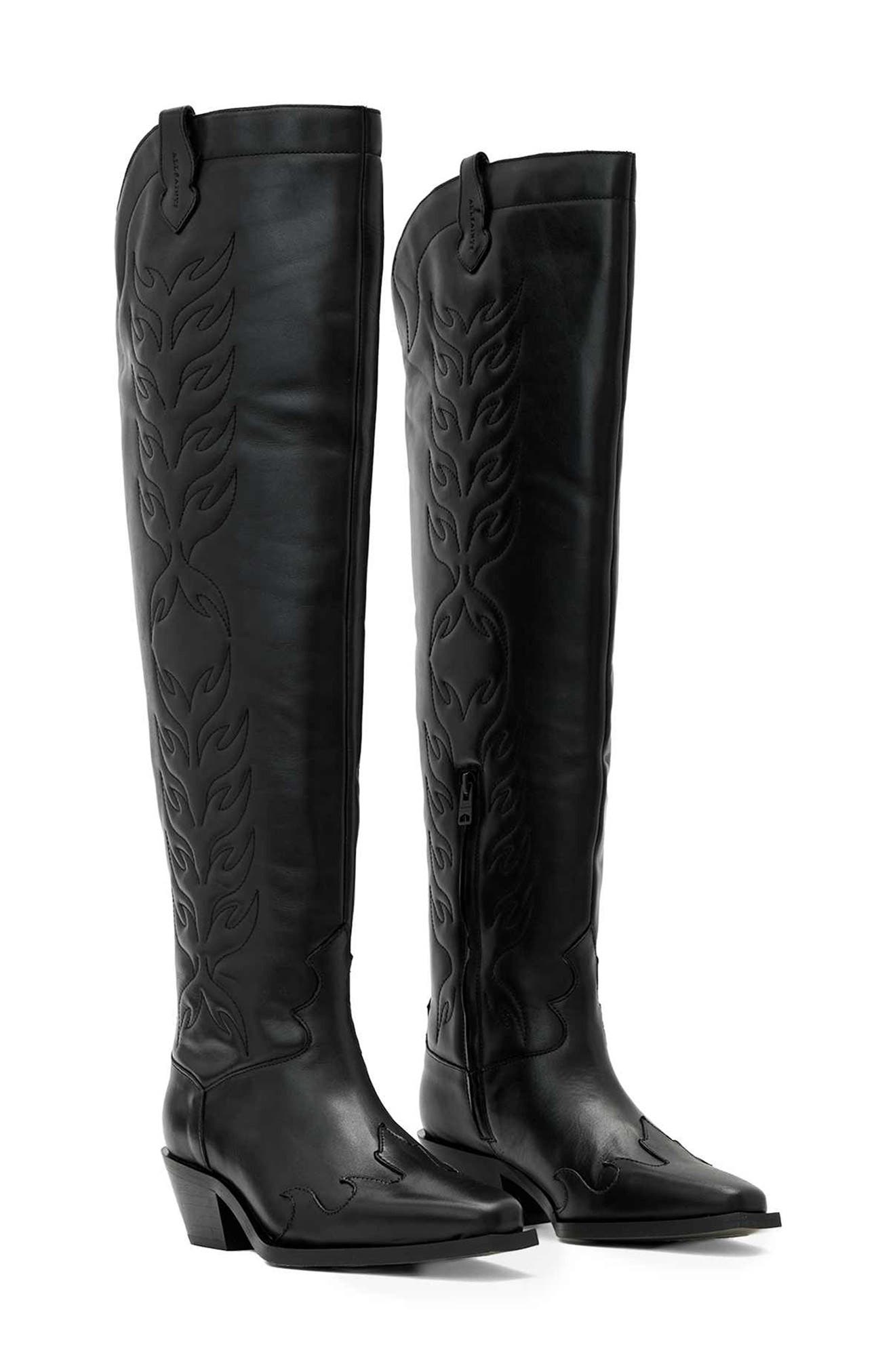 AllSaints Landon Over the Knee Western Boot, Main, color, Black