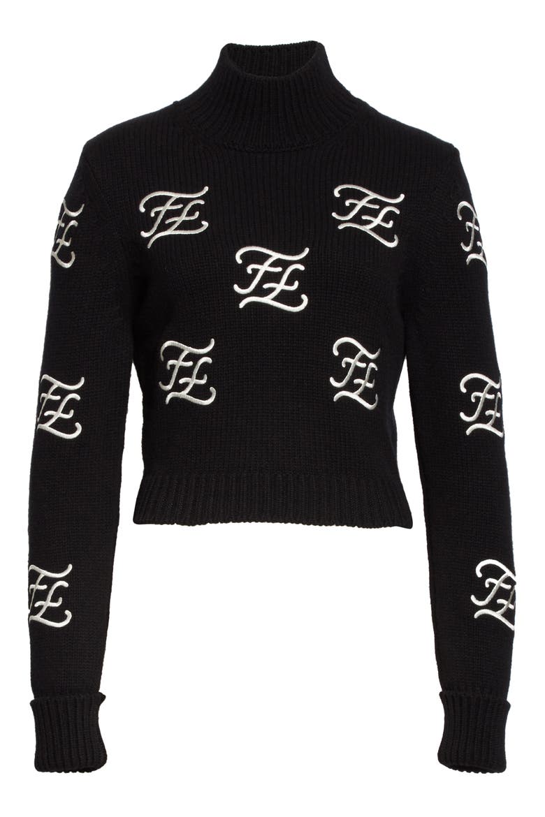 Logo Embroidered Crop Wool & Cashmere Sweater, Alternate, color, BLACK