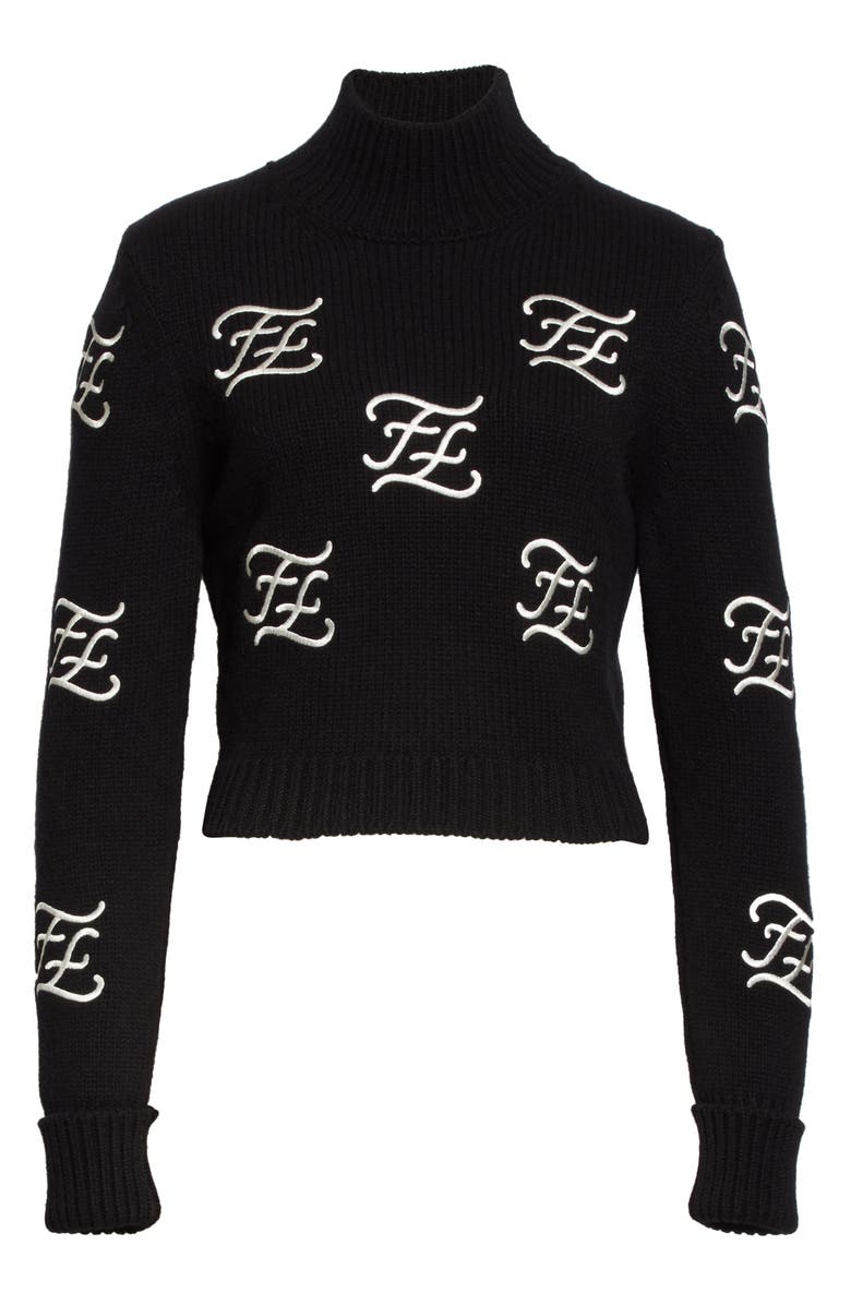 Fendi Logo Embroidered Crop Wool & Cashmere Sweater, Alternate, color, 