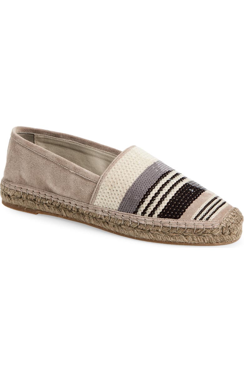 Brunello Cucinelli Sequin Stripe Suede Espadrille, Main, color, C8795 Brown Rosato