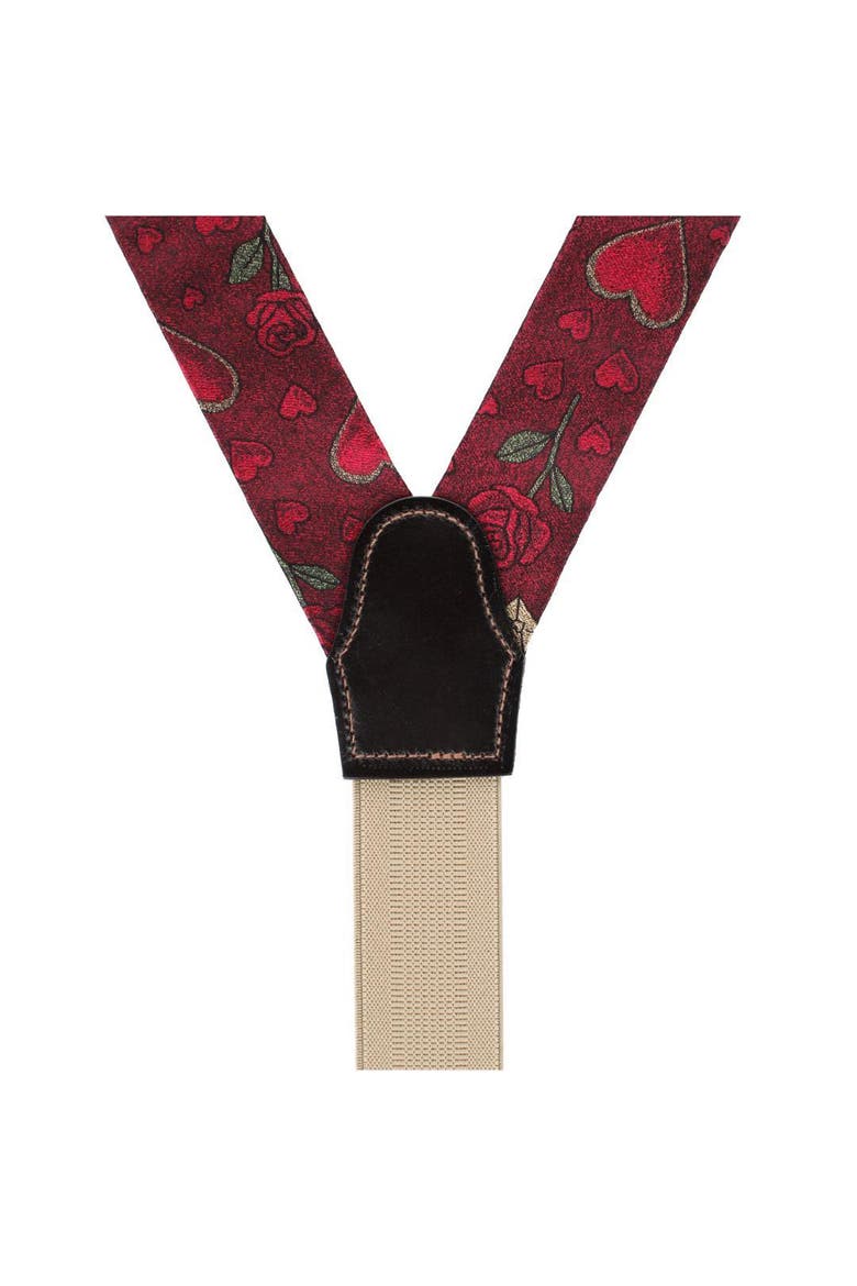 Amor Valentine's Note Silk Button End Suspenders, Alternate, color, Red