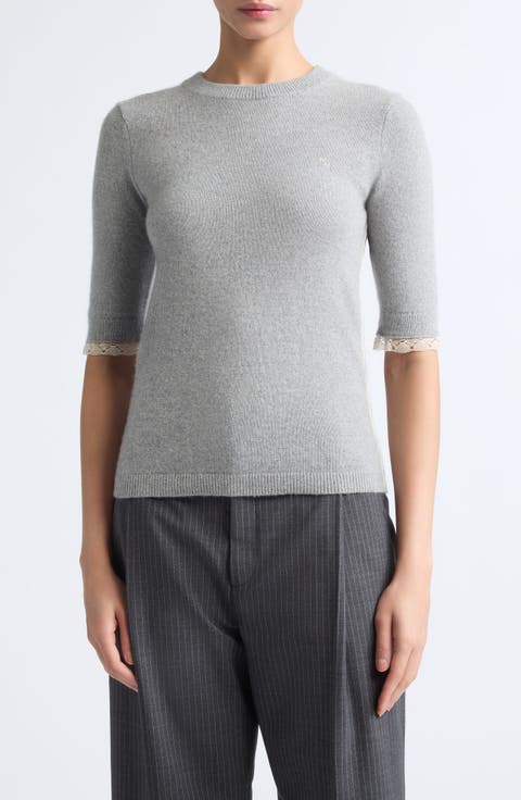 Lace Trim Short Sleeve Recycled Cashmere & Cotton Baby Tee