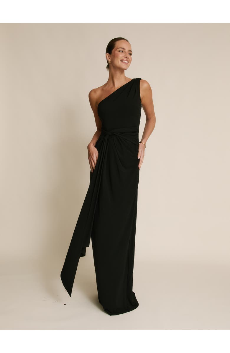 Six Stories One Shoulder Drape Stretch Bridesmaid, Main, color, Black