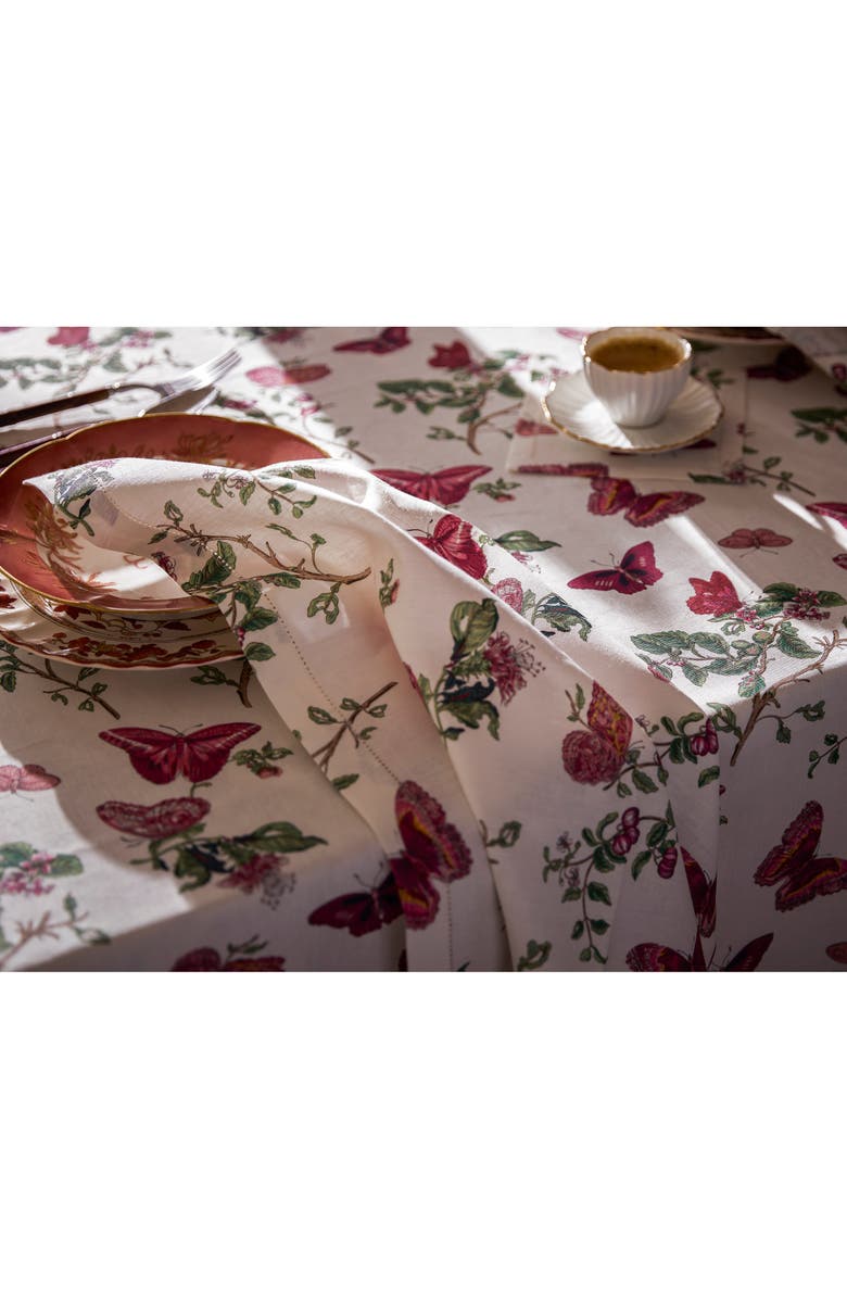 Matouk Baudin Butterfly Linen Tablecloth, Alternate, color, Ruby