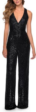 La Femme Surplice Sequin Jumpsuit