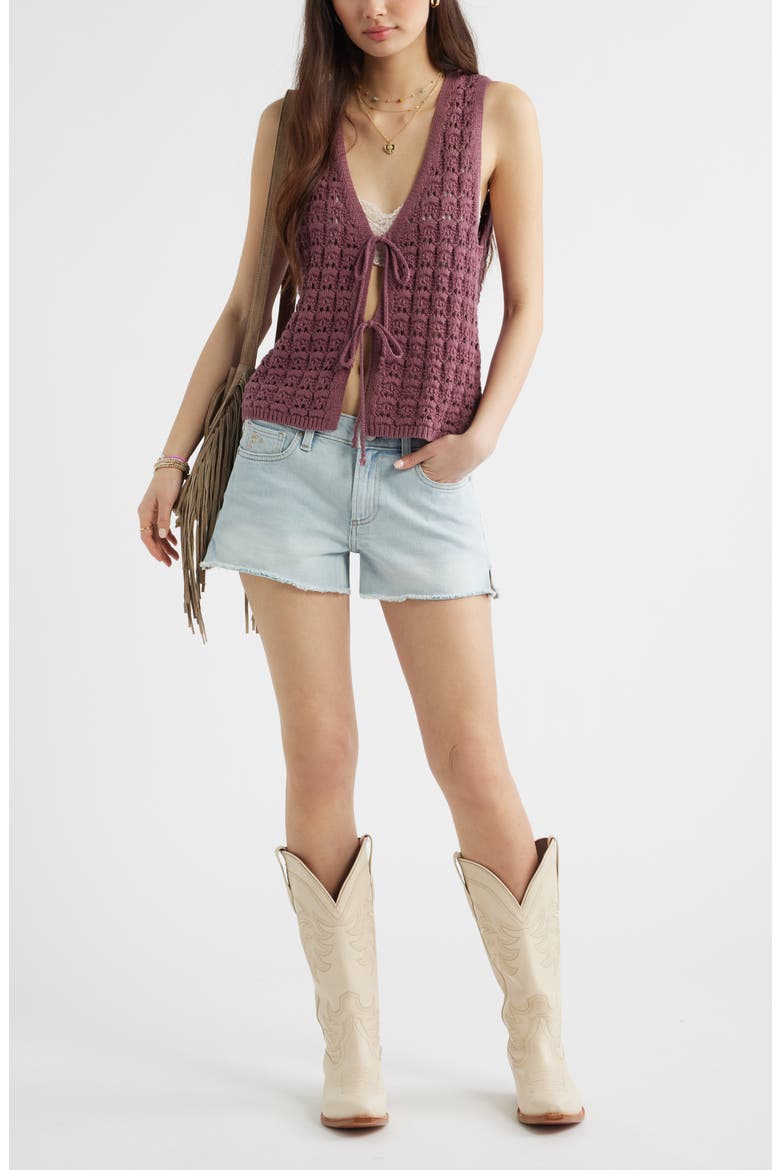 Tie Front Cotton Sweater Vest, Alternate, color, BURGUNDY SHADE