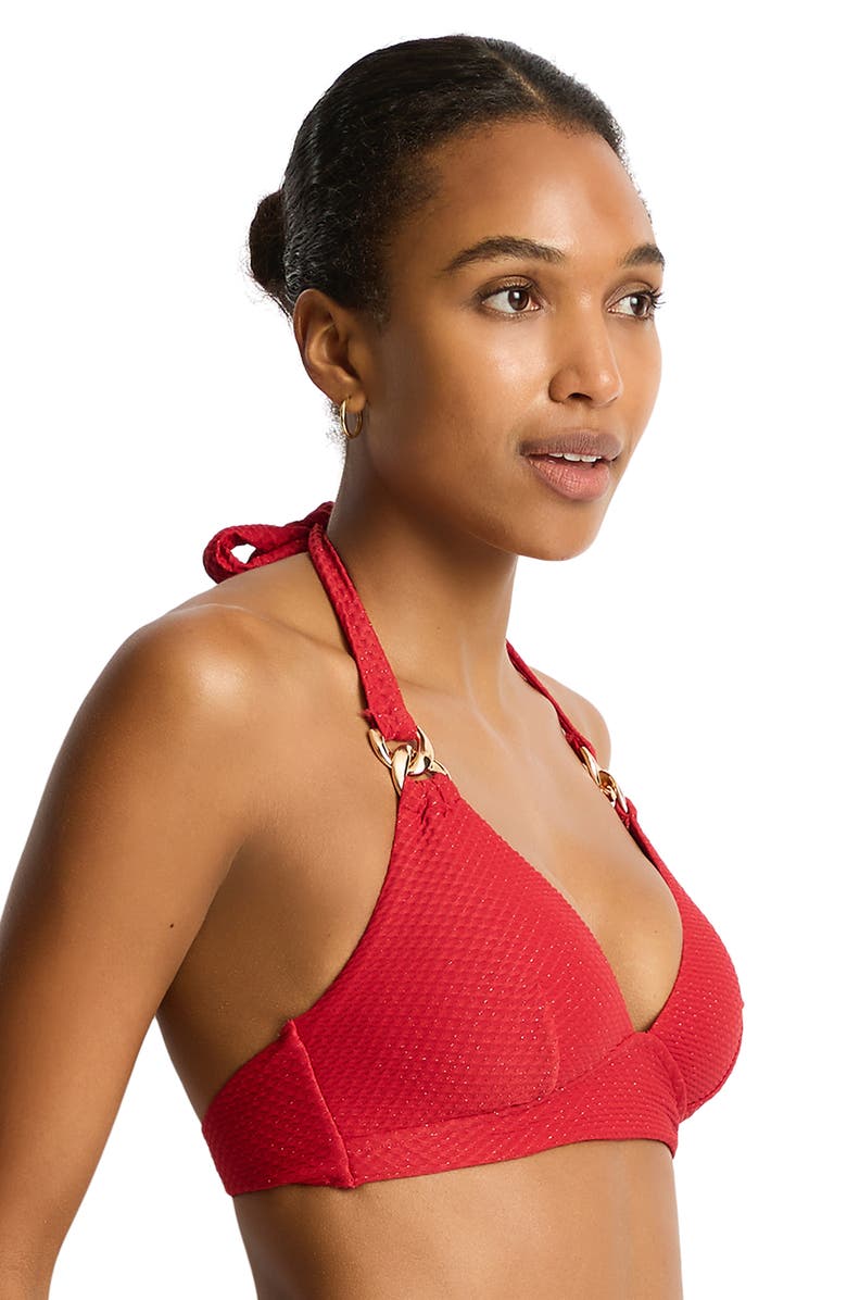 Sea Level Luminara Triangle Halter Bikini Top, Alternate, color, Ruby
