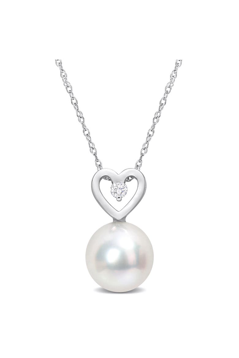 South Sea Pearl & Diamond Heart Drop Necklace 10k, Main, color, Pearl