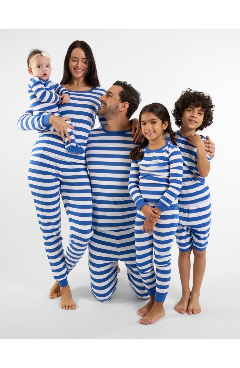 Leveret Kids Short Sleeve Cotton Striped Matching Family Pajamas, Alternate, color, Blue & White