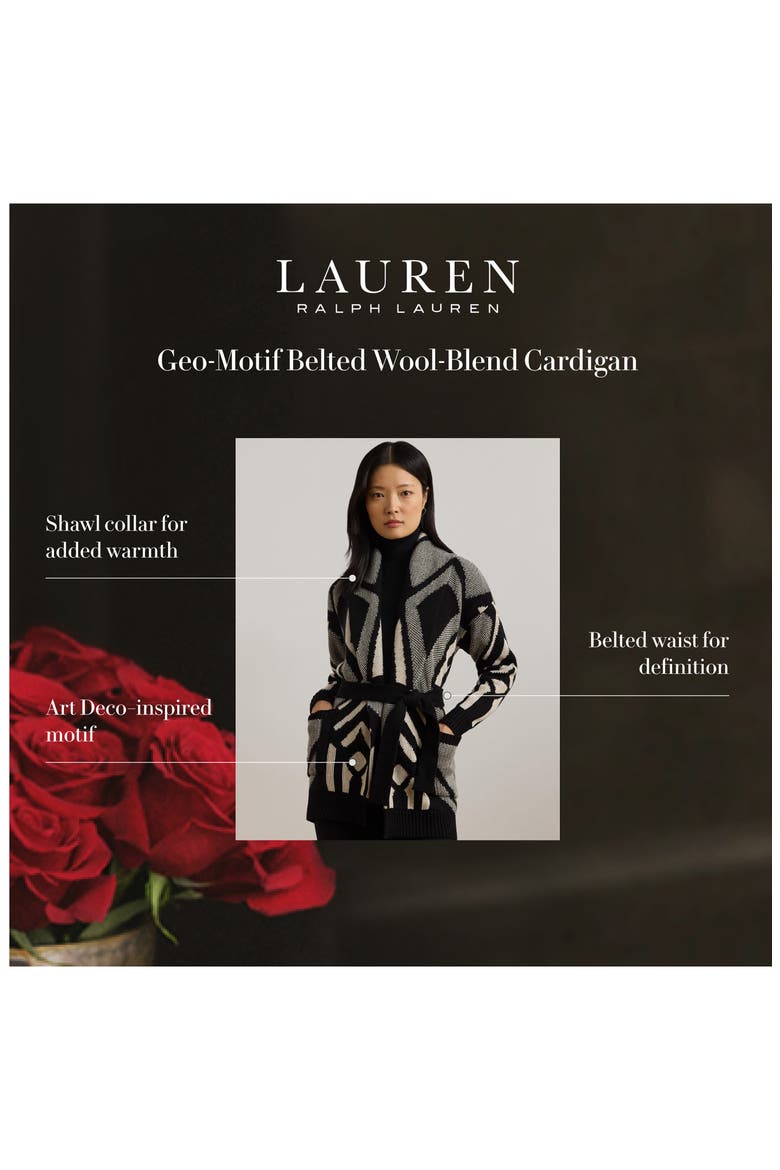 Geo Motif Wrap Cardigan, Alternate, color, BLACK/ MASCARPONE CREAM