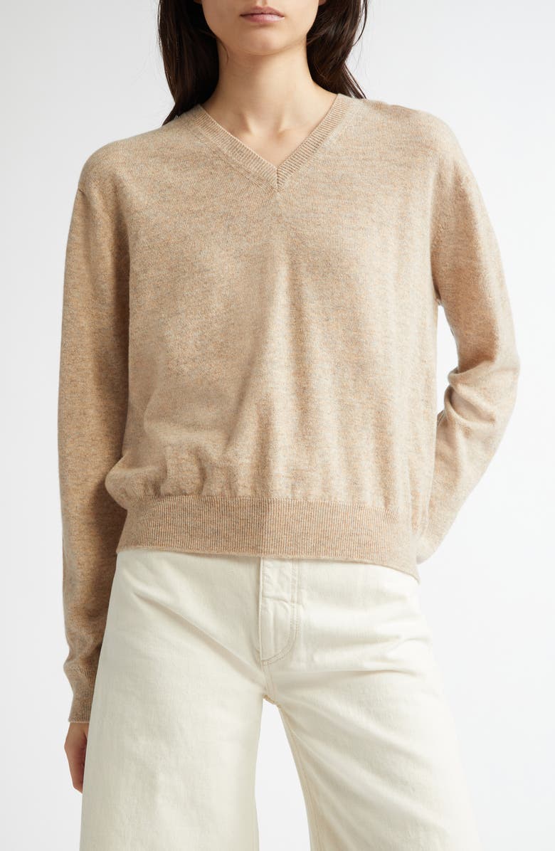 Johnstons of Elgin Classic Cashmere V-Neck Sweater, Main, color, Oatmeal