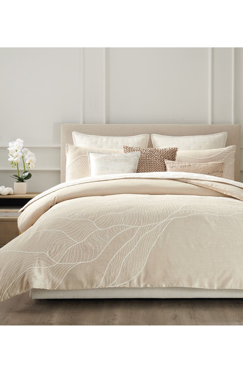 DONNA KARAN Dusk Embroidered Duvet Cover, Alternate, color, Taupe