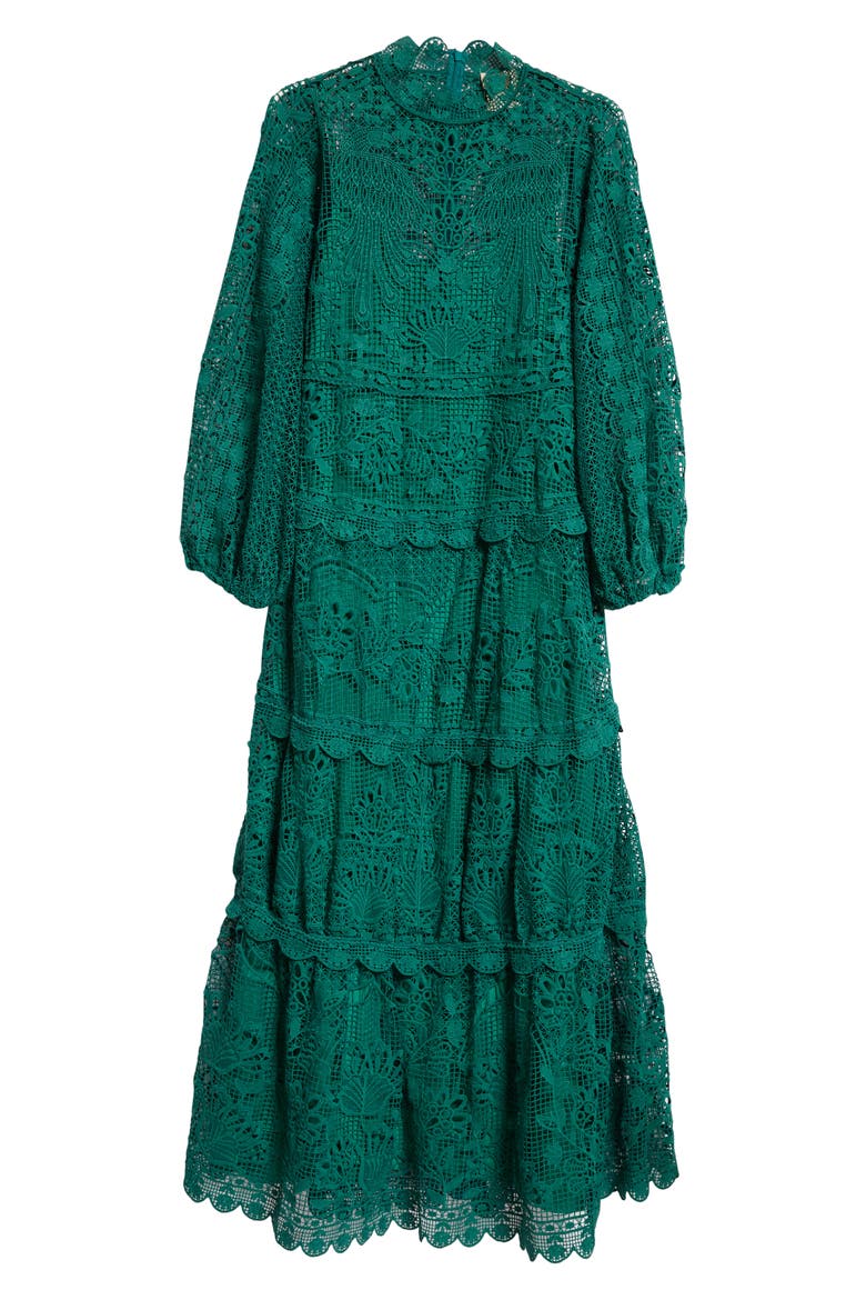 Long Sleeve Guipure Lace Maxi Dress, Alternate, color, GREEN