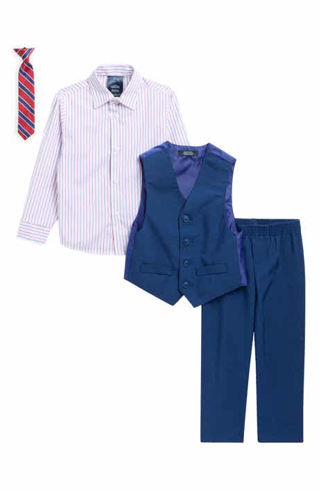 Kids' Stripe Poplin Button-Up Shirt, Vest, Pants & Tie Set