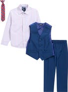 Tommy Hilfiger Kids' Stripe Poplin Button-Up Shirt, Vest, Pants & Tie Set