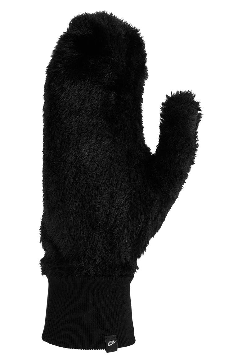 Fuzzy Faux Fur Mittens, Alternate, color, BLACK/ WHITE