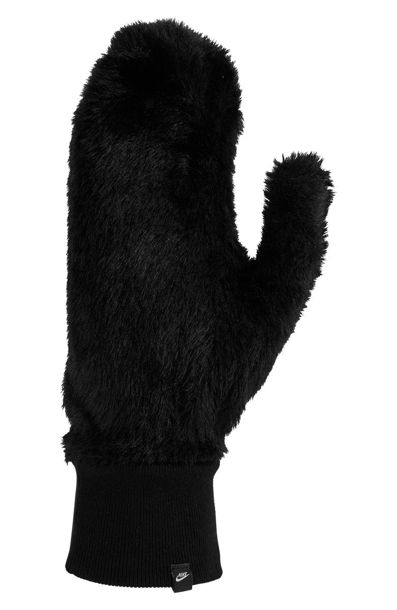 Nike Fuzzy Faux Fur Mittens, Alternate, color, Black/ White