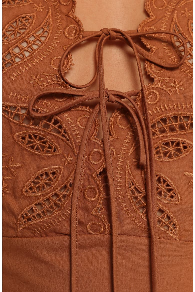 Rhodes Embroidered Puff Sleeve Minidress, Alternate, color, BROWN