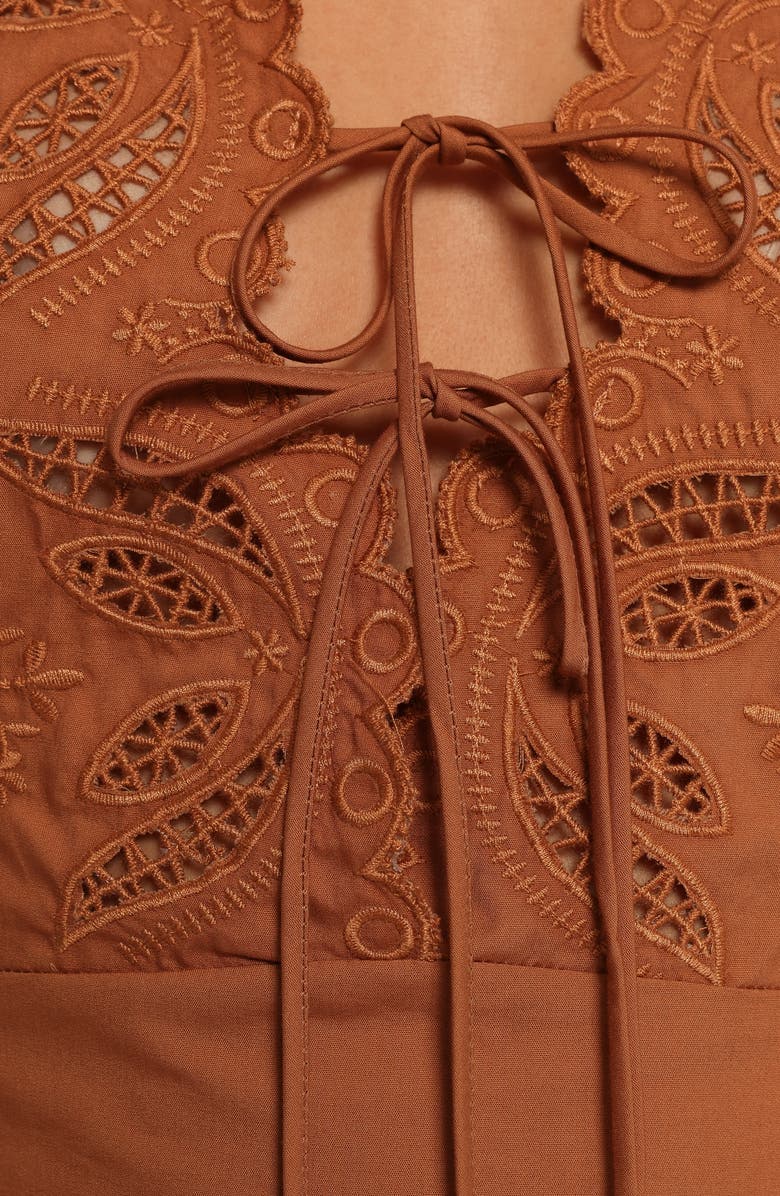 Petal & Pup Rhodes Embroidered Puff Sleeve Minidress, Alternate, color, Brown