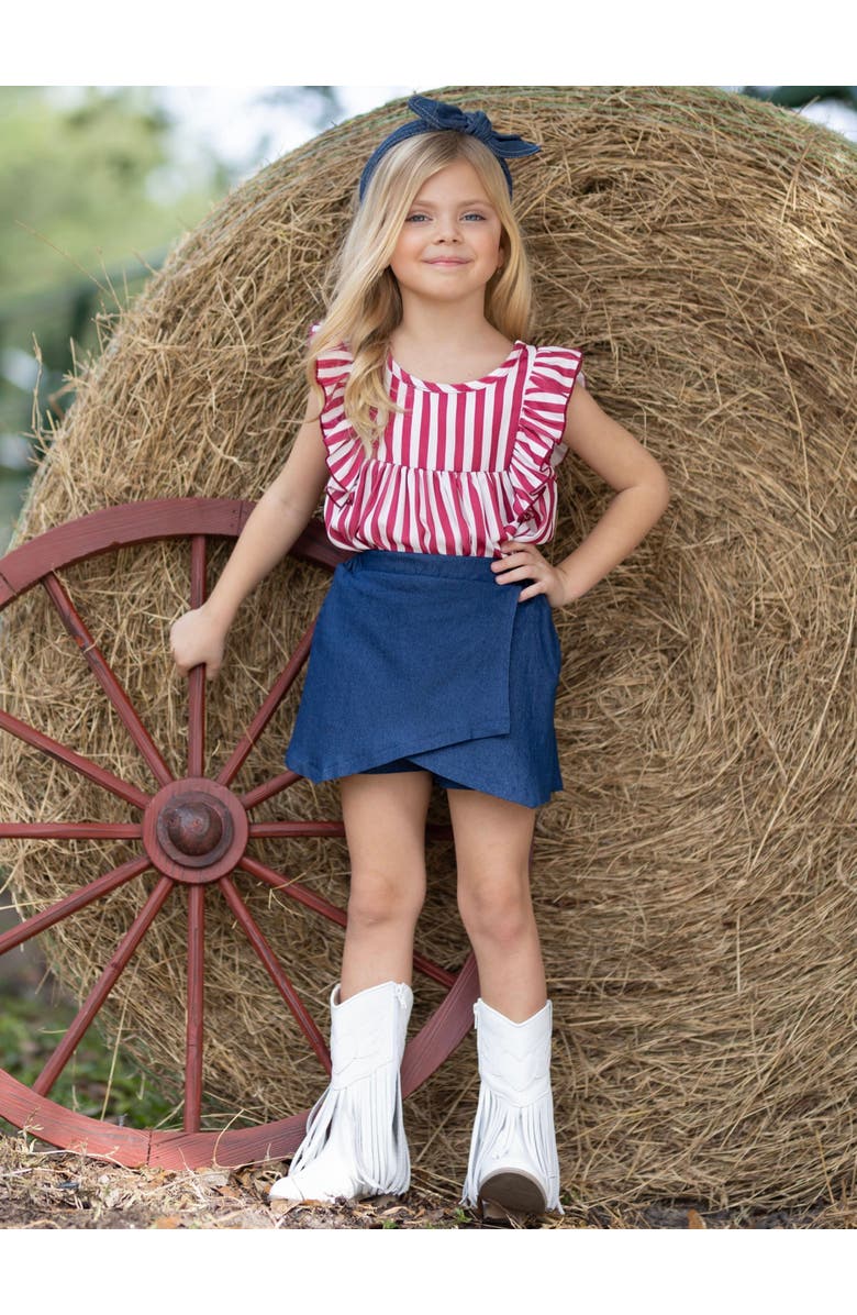 Mia Belle Girls Girls Patriotic Red Striped Top and Blue Skort Set, Alternate, color, Red