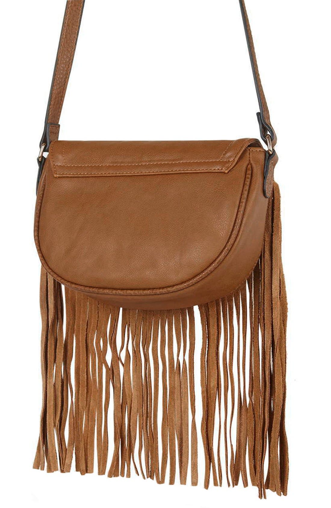 Suede Fringe Crossbody Bag, Alternate, color, TAN