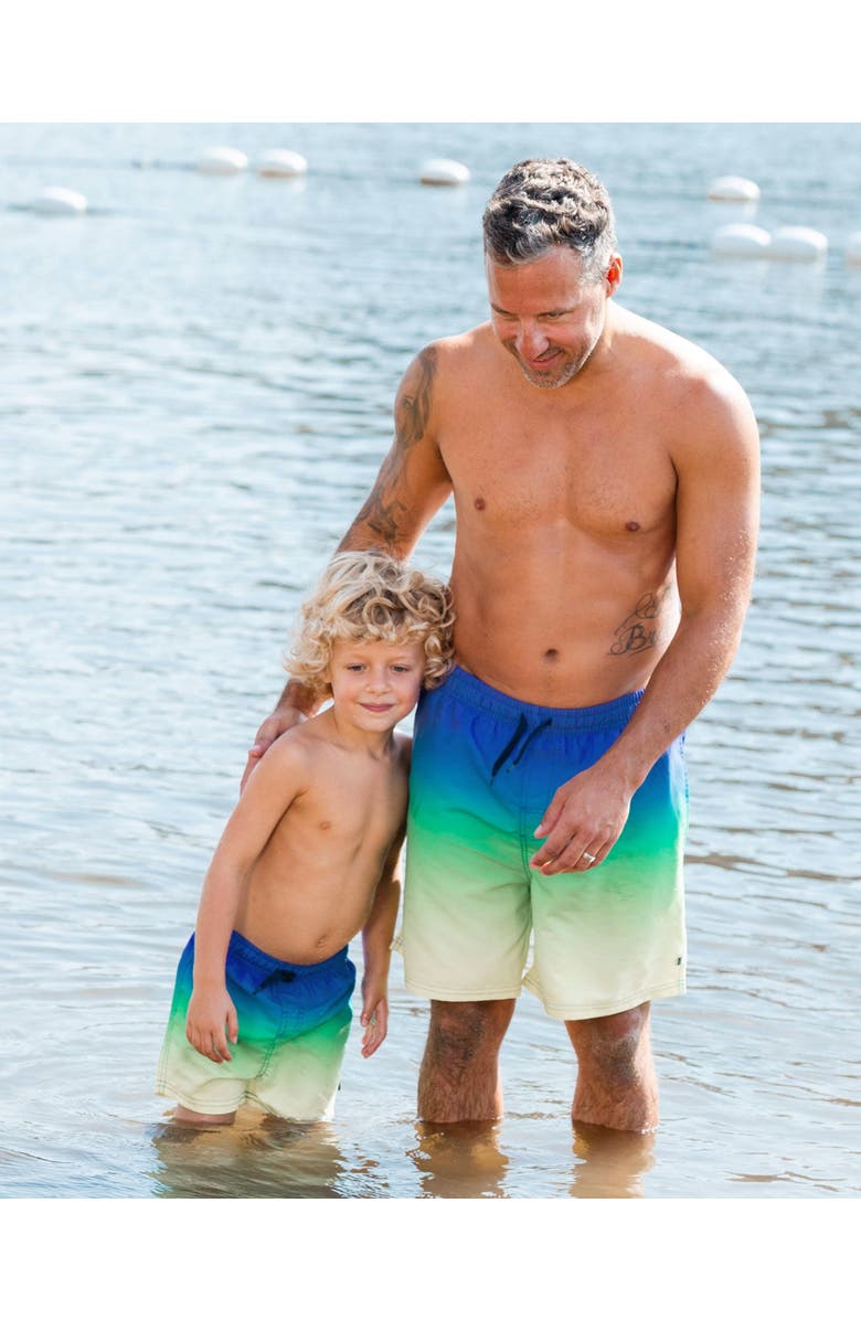 Deux par Deux Men's Swim Trunks Blue, Green, And Lime Gradient, Alternate, color, Blue, Green, And Lime Gradient