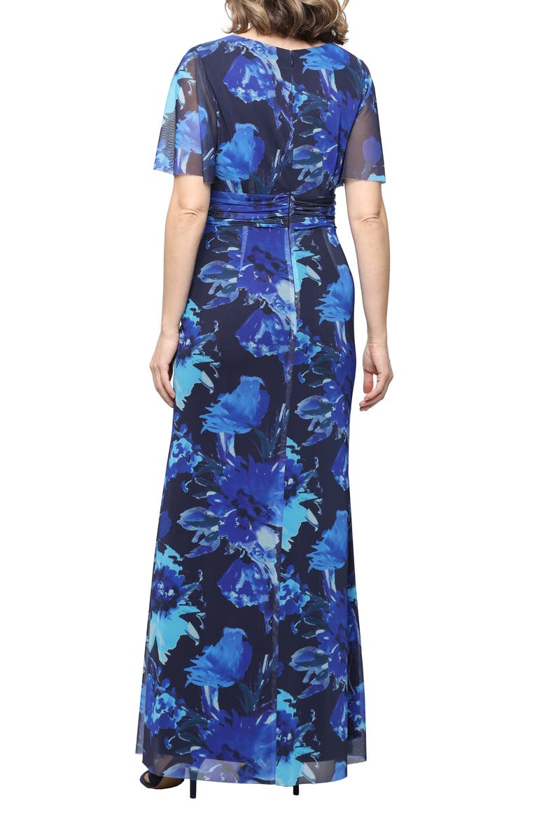 Floral Print Ruched Dress, Alternate, color, BLUE/ MULTI