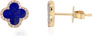 The Lovery Fine Jewelry Lapis Diamond Clover Stud Earrings