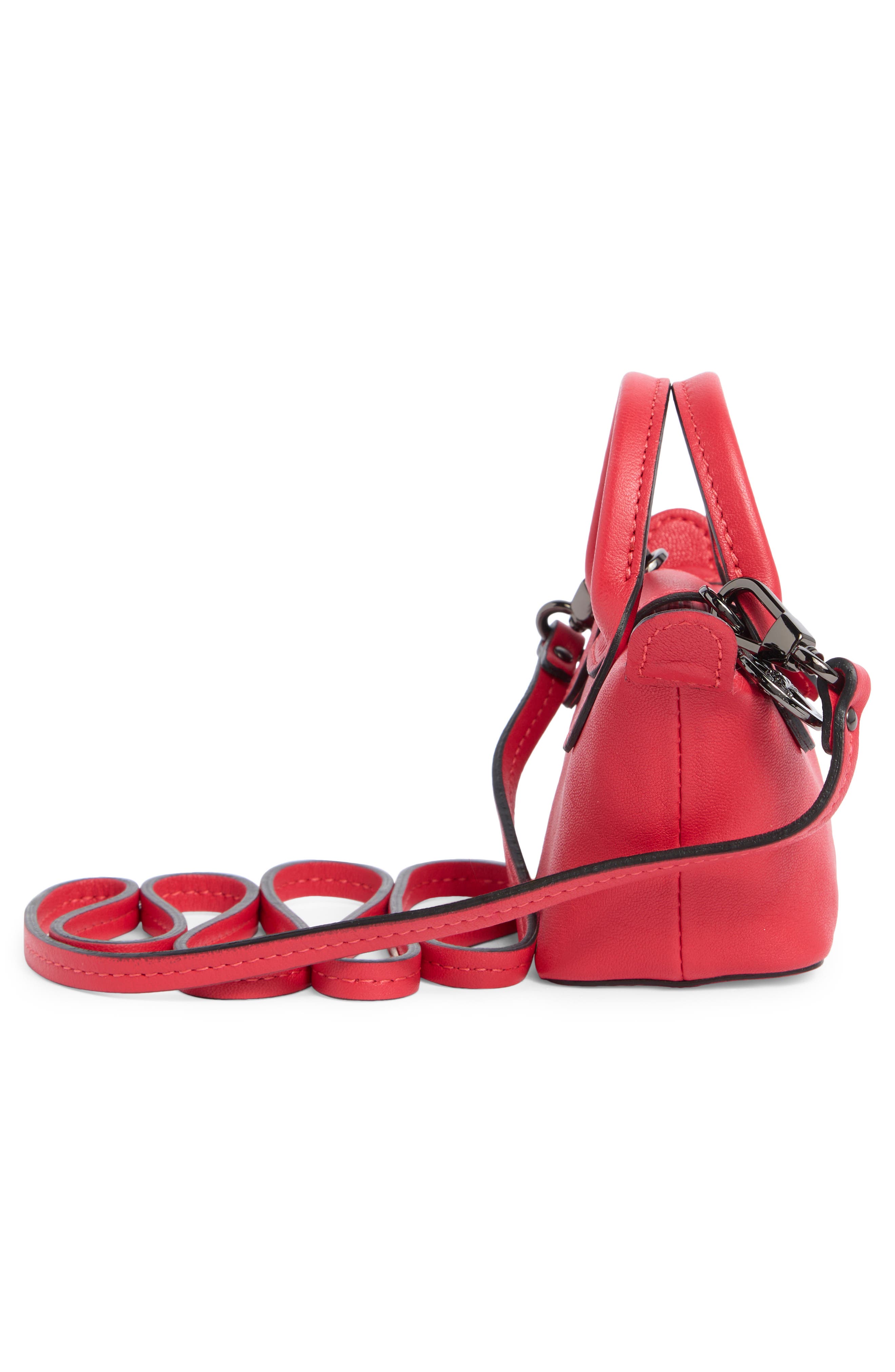 Longchamp Nano Leather Crossbody Bag, Alternate, color, Red