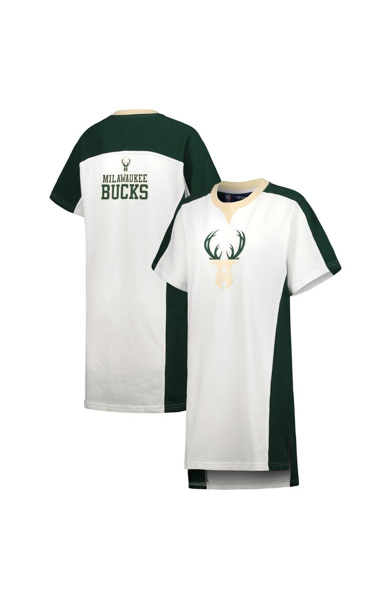 G-III 4HER BY CARL BANKS Women's G-III 4Her by Carl Banks White Milwaukee Bucks Free Throw T-Shirt Dress, Main, color, 