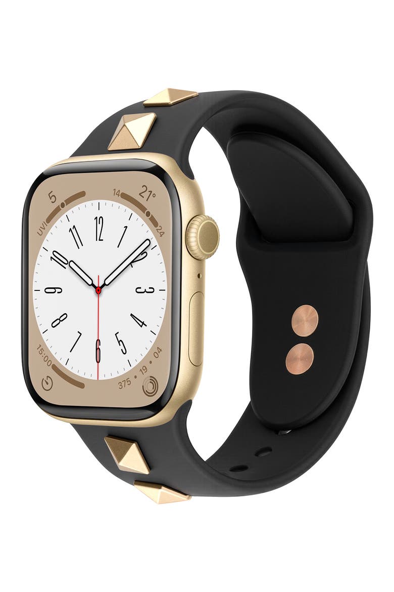 Studded Silicone Watch Band, Alternate, color, BLACK