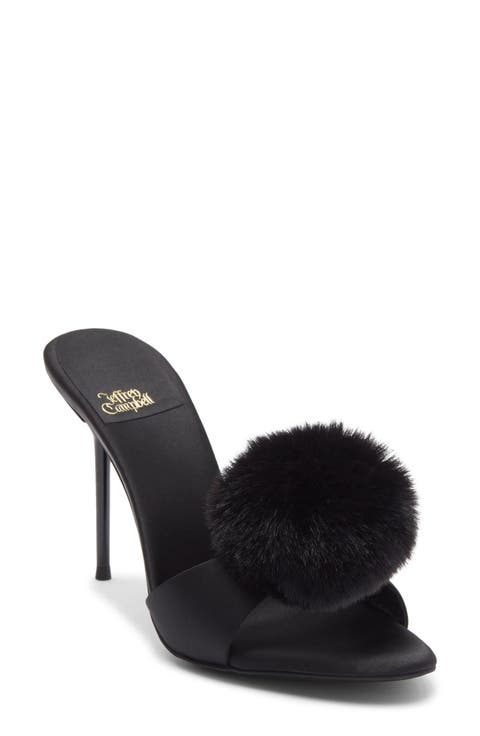 Shopaholic Faux Fur Pom Slide Sandal (Women)