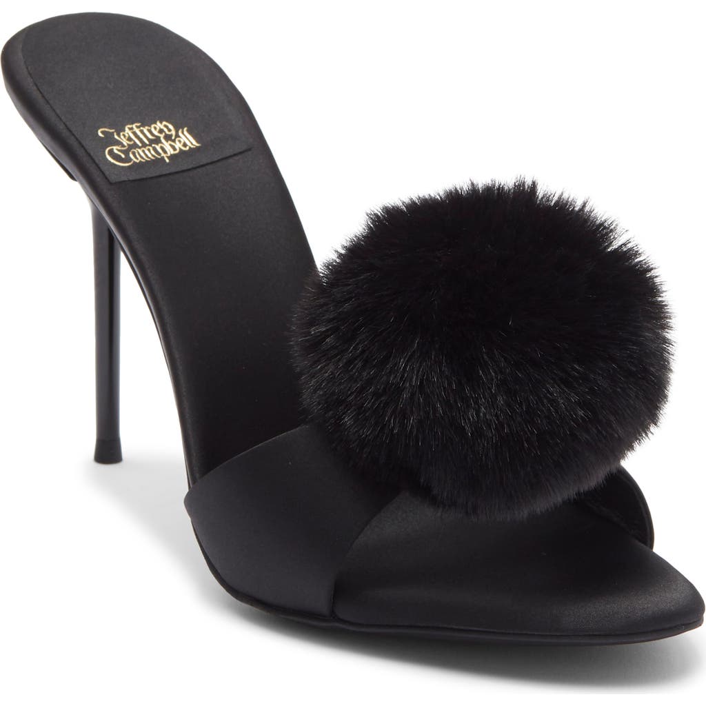 Jeffrey Campbell Shopaholic Faux Fur Pom Slide Sandal In Black