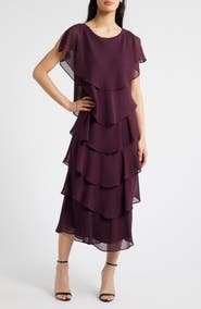 SL FASHIONS Tiered Chiffon Midi Dress