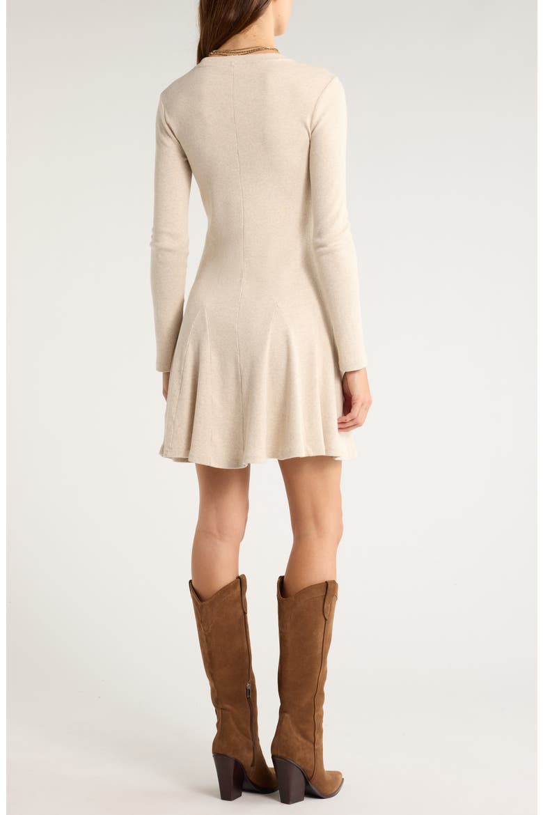 Long Sleeve Fit & Flare Minidress, Alternate, color, BEIGE OATMEAL LIGHT HEATHER
