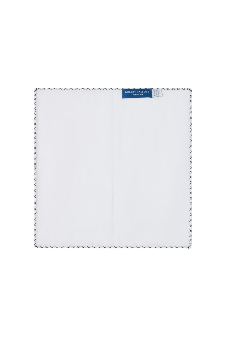Carlton Linen Cross Stitch Border Pocket Square, Alternate, color, White/Blue and White