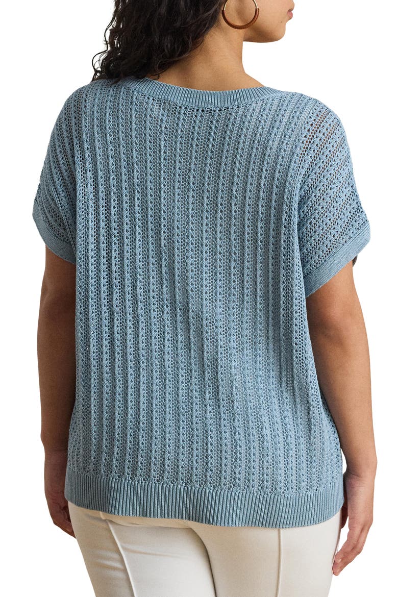 Short Sleeve Sheer Cotton Blend Sweater, Alternate, color, BLUE NOTE