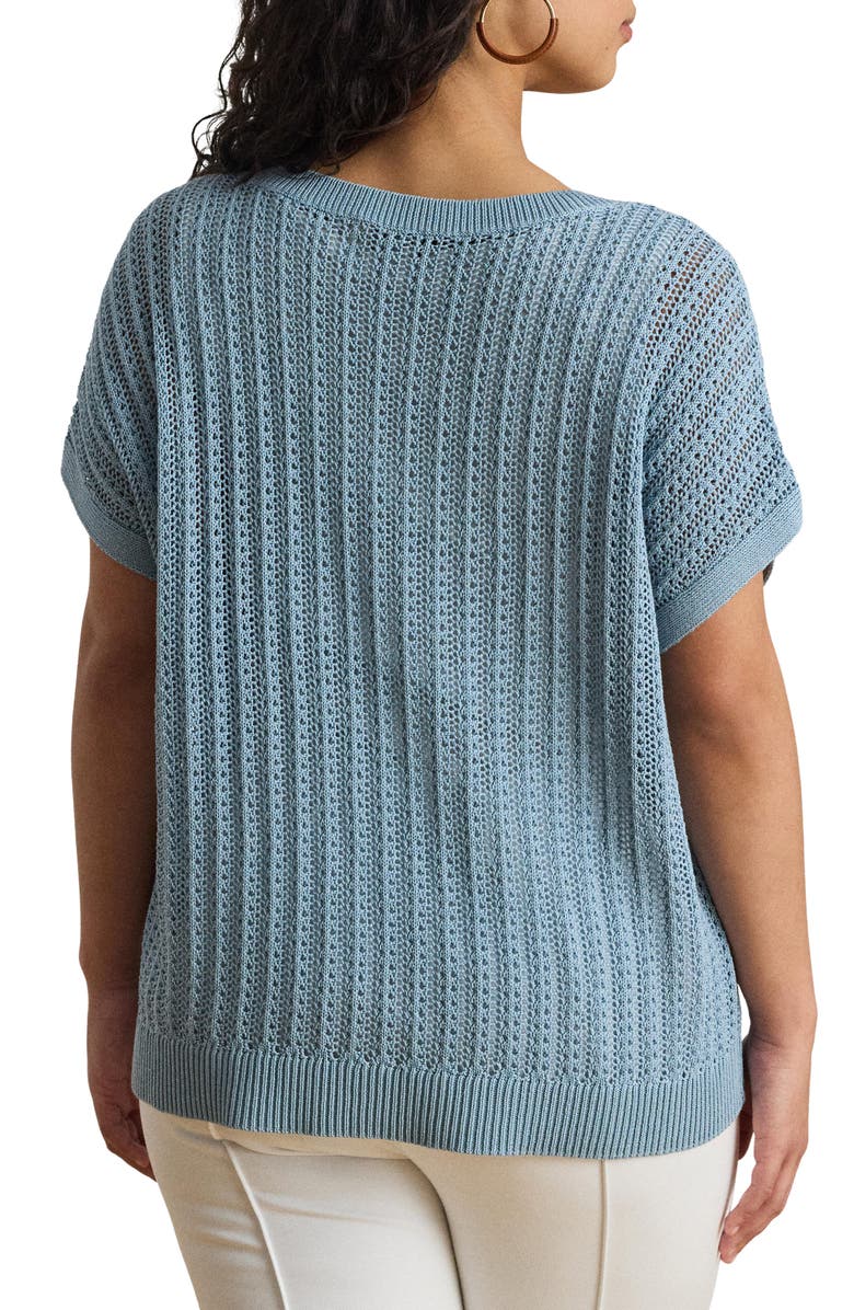 Lauren Ralph Lauren Short Sleeve Sheer Cotton Blend Sweater, Alternate, color, Blue Note