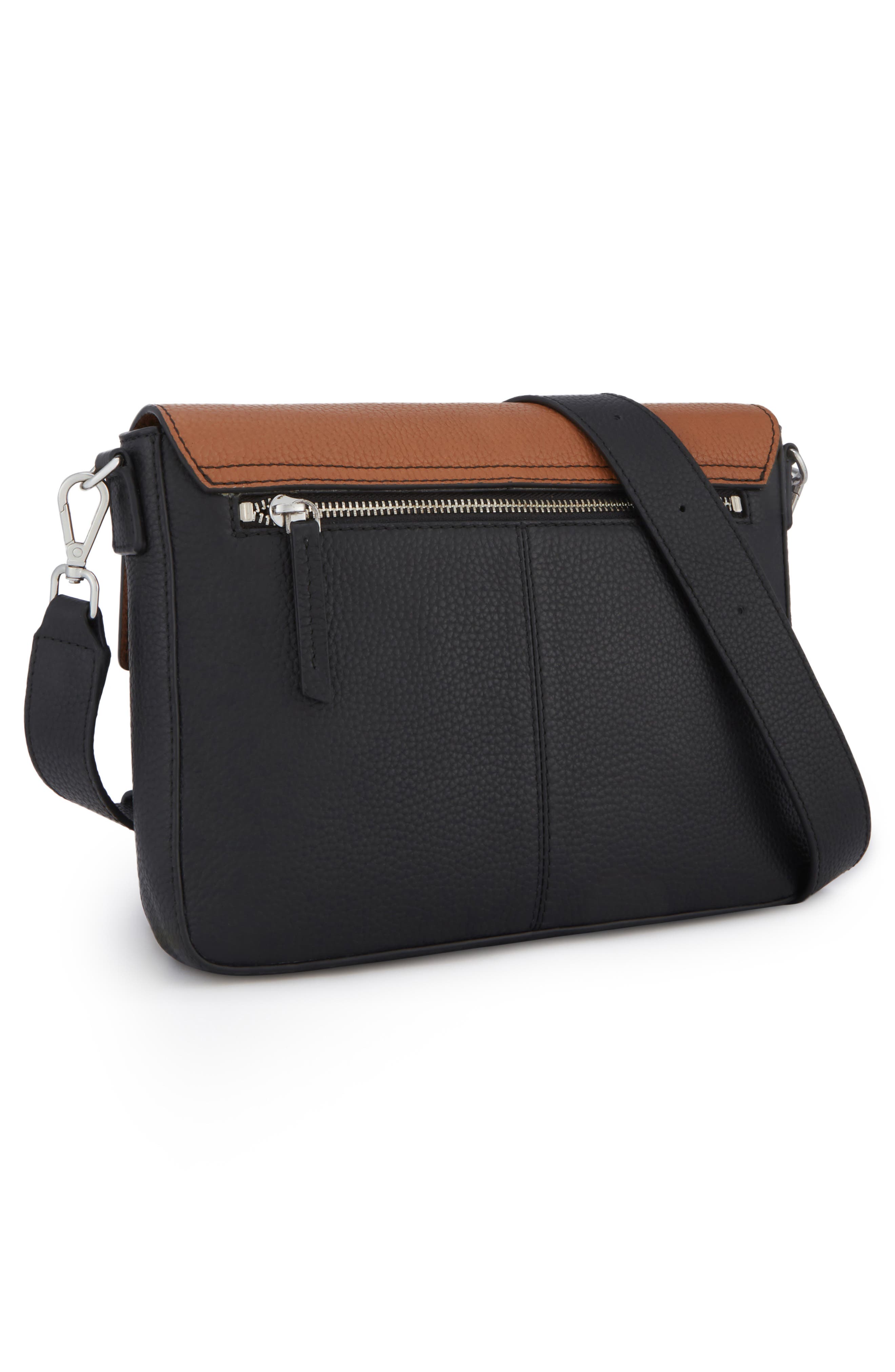 Leather Slouchy Flap Crossbody Bag, Alternate, color, TAN/ BLACK